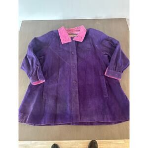 Vintage 90s Atlantic Beach Women Leather Coat Works Purple Leather Jacket Medium